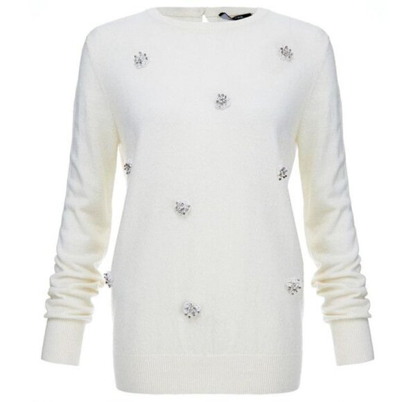 RAOUL Ivory Embellished Merino Wool Bend Sweater Size S - Picture 2 of 10